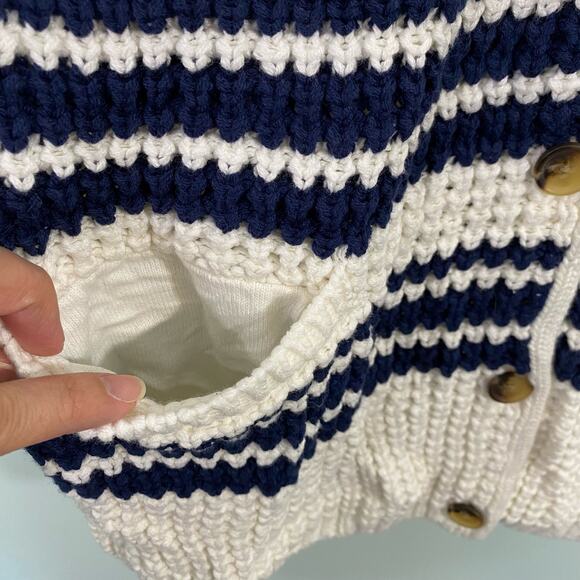 Lands' End Women's White & Navy Nautical Shawl Collar Knit Cardigan Size M - Picture 4 of 8